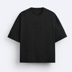 เสื้อยืดคอกลมสีดำสำหรับผู้ชาย ผ้าถัก สไตล์ลำลอง สีพื้น ย้อมสีเรียบๆ ออกแบบได้ตามต้องการ - Product Image 1