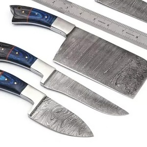 Juego de Cuchillos de Cocina de Acero de Damasco Hechos a Mano de Primera Calidad con Mangos Plateados – Juego Profesional de Chef de 5 Piezas - Product Image 3