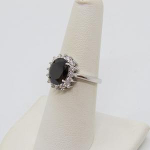 Bague en saphir noir en argent sterling, bague en pierre précieuse foncée, bijou élégant, cadeau pour femme, style vintage - Product Image 2