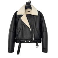Blouson de motard unisexe en cuir de mouton noir, doublure Sherpa chaude pour l'hiver, style aviateur, fermeture éclair, service OEM, non tissé
