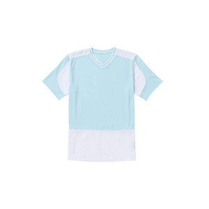 Camiseta de manga corta con cuello en V para hombre, en bloques de color azul claro y blanco, de corte regular, estilo casual, tejida, transpirable, de algodón. - Product Image 1