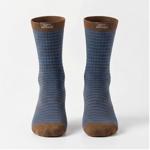 North Approach Crew <b>Socks</b> Striped Blue <b>Brown</b> Breathable Knitted for Adults Casual Daily Wear - Product Image 1