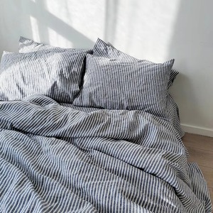 Parure de lit en lin gris foncé, tissée unie, avec taies d'oreiller, housse de couette simple pour chambre à coucher - Product Image 3