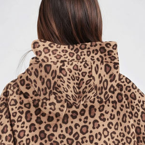 Custom Women's <b>Leopard</b> <b>Print</b> Hooded <b>Sweatshirt</b> Oversized Regular Sleeve Knitted Cotton Autumn Style With Pockets - Product Image 3