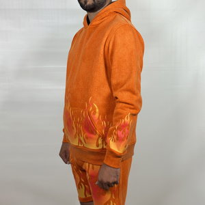 Ensemble décontracté personnalisé pour homme, 2 pièces : sweat à capuche coupe classique et short, imprimé flamme, en molleton de coton respirant - Product Image 3
