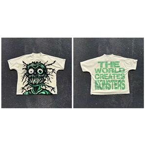 Camiseta de Hombre 100% Algodón de Alta Calidad, Estilo Vintage Oversize, Corte Recto, Streetwear, Lavado Ácido, Tejido, Estampado DTG con Gráficos de Personajes - Product Image 2