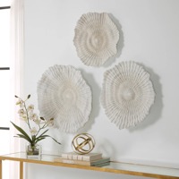 Décoration murale florale ronde en métal blanc, 3 pièces, faite à la main, style côtier, pour la maison