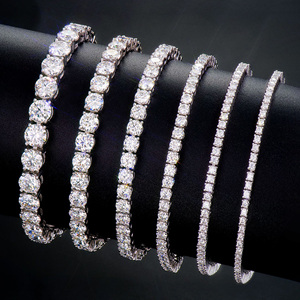 Vente en gros usine Bracelet chaîne tennis en argent sterling 925, serti de moissanite VVS certifiée GRA, plaqué rhodium, 2-6mm - Product Image 1