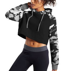 Hot Selling Casual Street Style Girls Cropped Hoodies <b>Camo</b> Design Sleeves Short Length Winter Wear Gym Workout Crop <b>Top</b> Hoodies - Product Image 3