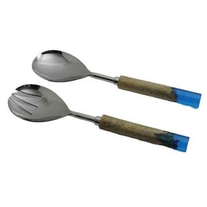 Servidor de ensalada con mango de madera y resina al por mayor, utensilios de cocina plateados de acero inoxidable para restaurante, servidor de ensalada, accesorios de cocina - Product Image 1