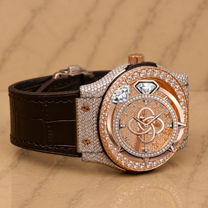 Luxury Men's <b>Automatic</b> Watch Rose Gold Diamond Encrusted Leather Strap Analog Mechanical Movement 42mm - Product Image 1