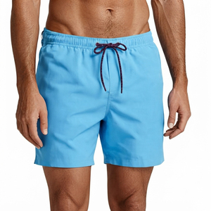 Shorts de bain pour hommes en polyester tissé uni, séchage rapide, imprimé numérique, cordon de serrage, taille mi-haute, 220g, coupe ample, longueur genou, pour la plage et le surf - Product Image 2