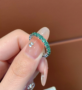 <b>925</b> Sterling <b>Silver</b> 18K Gold Moissanite Diamond Women's <b>Rings</b> Green Round Brilliant Cut <b>Rings</b> Full Diamond Eternity <b>Rings</b> - Product Image 2