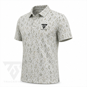 Trackstar Men's Gray Olive <b>Botanical</b> <b>Print</b> Polo Shirt Short Sleeve Button Collar Casual Golf Shirt Custom Logo - Product Image 5