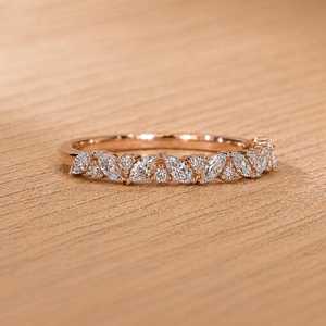 Bague de fiançailles en diamant de laboratoire taille marquise et taille ronde, en or massif 10K 14K 18K, demi-alliance éternelle, bague empilable en platine - Product Image 3
