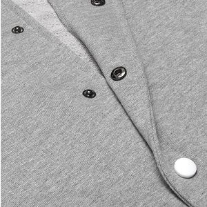 เสื้อแจ็คเก็ตวาร์ซิตี้สีเทาขาว แขนเสื้อผ้าฟลีซ ปิดด้วยกระดุมแป๊ก สไตล์เบสบอล บอมเบอร์โค้ท น้ำหนักเบา เสื้อคลุมผู้ชาย - Product Image 6