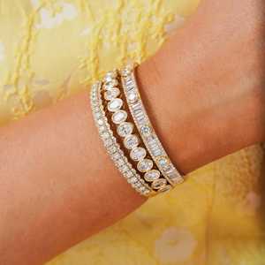 Oval Cut Lab Grown Diamond Bangles <b>Bracelet</b> Bezel Set 6.25" 14k 18k Gold Double Lock Bridal Jewelry <b>Cuff</b> <b>Bracelets</b> Wholesale - Product Image 2