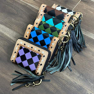 Portefeuille miniature en cuir véritable à carreaux 2025 de qualité supérieure avec fermeture éclair, porte-monnaie avec porte-clés à pompon, porte-cartes en cuir véritable pour femmes - Product Image 5