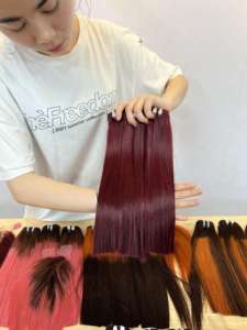 Paquetes de cabello humano de color burdeos Venta al por mayor Paquetes de cabello liso alineados con cutícula virgen Paquetes de cabello humano rojo 99J de color - Product Image 3