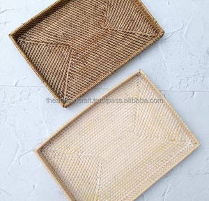 Plateau de Spa Rectangulaire en Rotin Vintage Décoration de Chambre Boho avec Technique Polie Sans Poignée Souvenir Style Amour Artisanat Naturel - Product Image 1