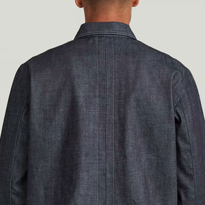 <b>Men's</b> Denim <b>Jacket</b> Solid Color Full Sleeve Turn-down Collar Regular Fit <b>Utility</b> Style Topstitch Pockets Anti-shrink Cotton - Product Image 3