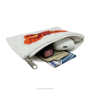 Pochette de soirée tendance en forme de rectangle, ornée de strass en cristal et de perles, motif papillon orange, taille personnalisée, faite à la main, avec fermeture éclair, articles cadeaux - Product Image 2