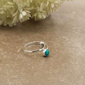Dainty Handmade Natural Turquoise Gemstone <b>Ring</b> 925 Sterling Silver <b>Adjustable</b> Spiral Band Boho Ethnic Foot Jewelry for Women - Product Image 2