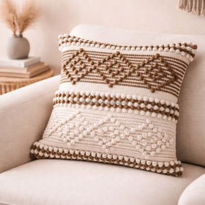 Housse de coussin géométrique bohème bleu-gris, coussin décoratif tissé avec motif ethnique texturé en laine et coton - Product Image 3