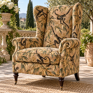 Tissu d'ameublement jacquard tissé motif singe et feuille de bambou beige à motif animal pour canapé, chaise et décoration intérieure - Product Image 4
