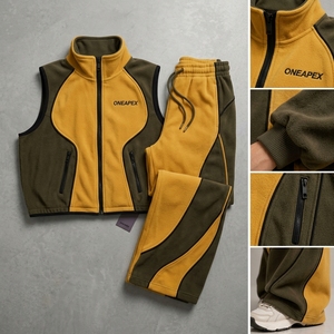 Women's Color Fleece Tracksuit Set <b>Zip</b> <b>Up</b> <b>Jacket</b> Wide Leg Jogger Pants Streetwear Casual Sportswear Custom Apparel - Product Image 4