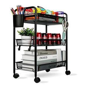 Chariot de rangement en métal multi-usages avec 3 étagères à paniers pour la cuisine, la salle de bain et les utilisations diverses - Product Image 1