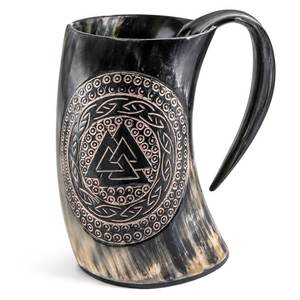 Jarra de cuerno Vikinga Skal Horn auténtica, jarra de cuerno de guerrero Vikingo, jarra de cerveza premium para cerveza, hidromiel, vino, whisky, café - Product Image 1