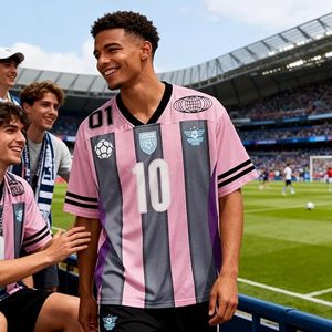 Tissu de maillot de sport en polyester rayé rose et noir avec texture à pois pour vêtements de football, OEM ODM, imprimé sur mesure, respirant - Product Image 3