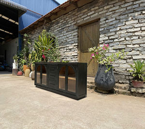 Vintage Luxury Pine Wood Glass Door <b>Cabinet</b> Durable Storage for Living Room. - Product Image 1