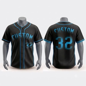 Camiseta de Béisbol Negra Personalizada de Manga Corta con Botones al Frente para Hombre, Transpirable, de Malla de Poliéster, Corte Regular, con Nombre del Equipo Impreso por Sublimación 32 - Product Image 1