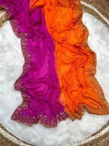 AARA Fashion - Sari Tradicional de Seda para Mujer, Color Naranja Rosado, Bordado, Largo hasta el Suelo, Estilo Indio-Pakistaní, Corte Regular, para Bodas - Product Image 4