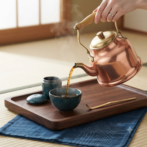 Bouilloire à thé en cuivre pur au design classique et épuré, compatible avec les plaques de cuisson, avec poignée ergonomique en bois, vente en gros pour articles de cuisine - Product Image 4