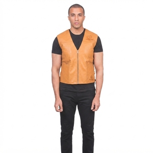 Hashbloom International Men's Custom OEM Sleeveless V-<b>Neck</b> Motorcycle Biker Vest Genuine Leather Anti-Wrinkle Zipper Closure - Product Image 1