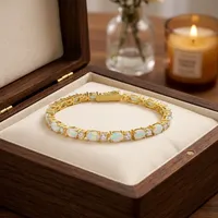 Bracelet tennis géométrique ovale 4*6mm en opale de feu blanche, pierre précieuse tendance plaqué or 14K, cadeau d'anniversaire