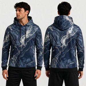 Sudaderas con Capucha de Manga Larga con Sublimación de Mandala Azul Gris, Fabricación OEM, Sudaderas con Capucha de Poliéster con Gráficos Vibrantes Impresos - Product Image 5