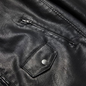 Blouson Moto Décontracté en PU pour Homme, Col Montant, Fermeture Éclair, Coupe Droite, Noir Uni, Vêtement d'Hiver Teint - Product Image 6
