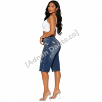 Jeans capri en denim à jambes larges avec strass personnalisés pour femmes |   Jean Culotte Taille Haute Cropped |   Mode ornée de cristaux étincelants