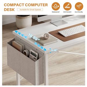 <b>Foldable</b> MDF Home Office <b>Desk</b> with Storage Bag and Hook for <b>Small</b> Spaces Modern Study Writing Table - Product Image 4