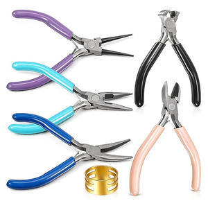 6 Pcs Jewelry Pliers Set Round Nose Wire <b>Cutter</b> Bent Nose Pliers with Brass Thimble <b>Ring</b> Professional DIY Beading Tool Kit - Product Image 1