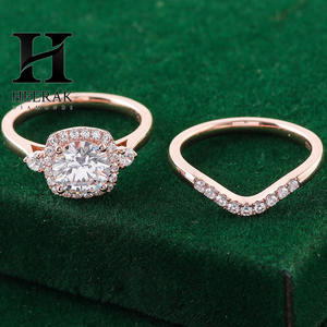 Classic Round Cut Diamond Engagement <b>Ring</b> Two Piece <b>Set</b> Cushion Halo Solitaire With Curved Pave Band For Women - Product Image 5