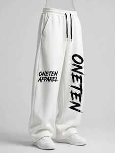 Pantalones Deportivos Blancos para Hombre ONETEN APPAREL, Cintura Elástica con Cordón, Estilo Casual, Bordado con Letras, Algodón de Peso Medio, Otoño - Product Image 5