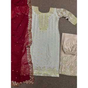 Women's Beautiful <b>Top</b> Plazzo Dupatta Set with Embroidery & <b>Sequins</b> Work - Product Image 3