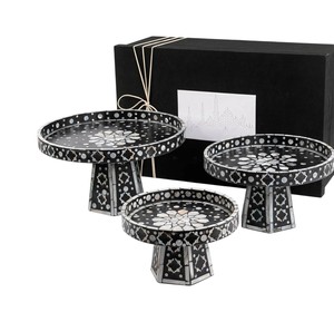Support à gâteaux de luxe haut de gamme en nacre, ensemble de présentoirs en bois anthracite à plusieurs niveaux avec incrustations de coquillages, vitrine à pâtisseries - Product Image 2