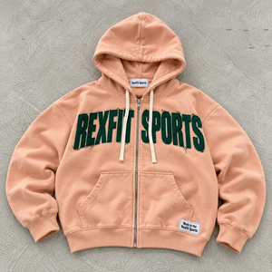 Sudadera con capucha extragrande personalizada con cremallera completa, letras grandes con apliques desgastados en el pecho, tejido de forro polar suave y estilo urbano relajado. - Product Image 2