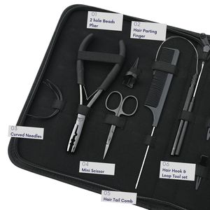 Hair Extension Tools Kit Parting Finger Sectioning Clips Tail Comb Sewing Needle Loop Tool Pulling Hook 2 Hole Crimping Plier - Product Image 3